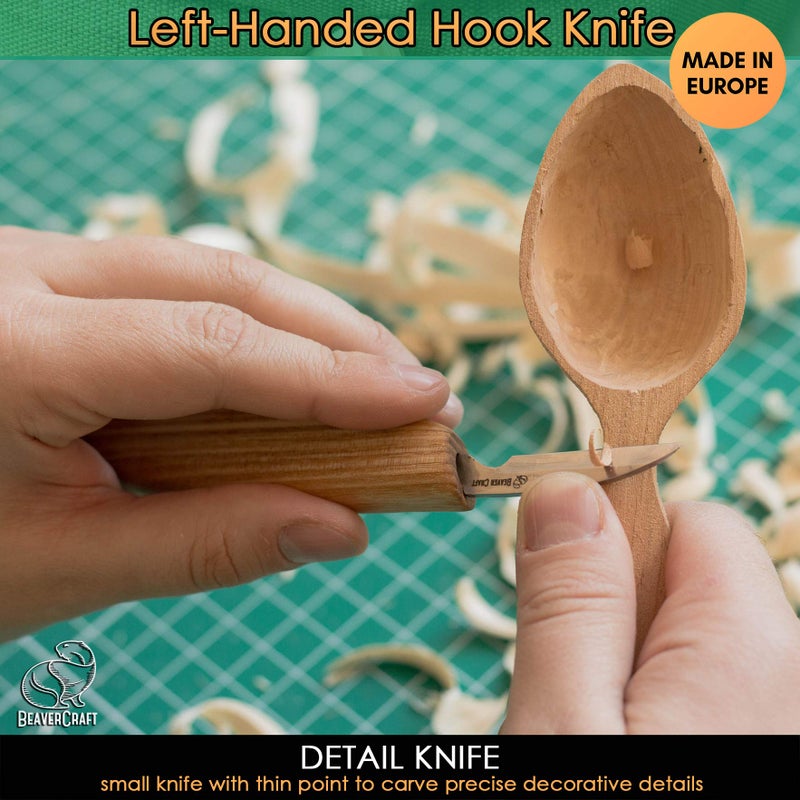 BeaverCraft S13L Wood Carving Tools Set for Spoon Carving 3 Knives in Tools Roll Leather Strop and Polishing Compound Hook Sloyd Detail Knife Left-Handed Spoon Carving Knives (S13L Left-Handed) - Image 5